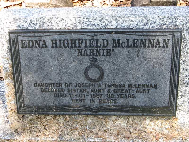 Photo of headstones/Edna Highfield McLennan d1987 hdstn Coutts CrossingNSW
